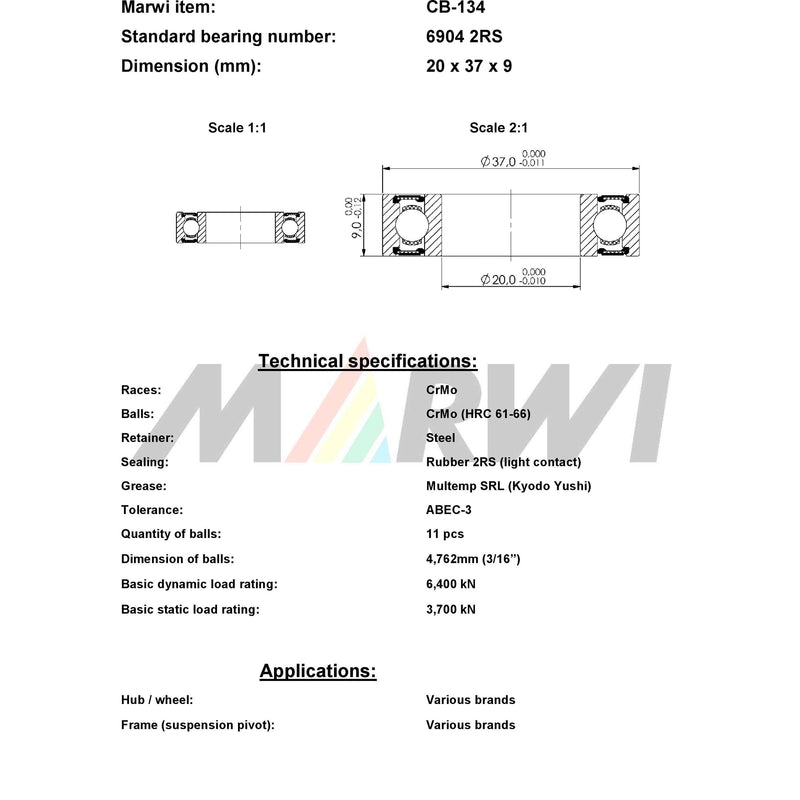 Load image into Gallery viewer, Union kogellager ball bearing cb-134 20x37x9
