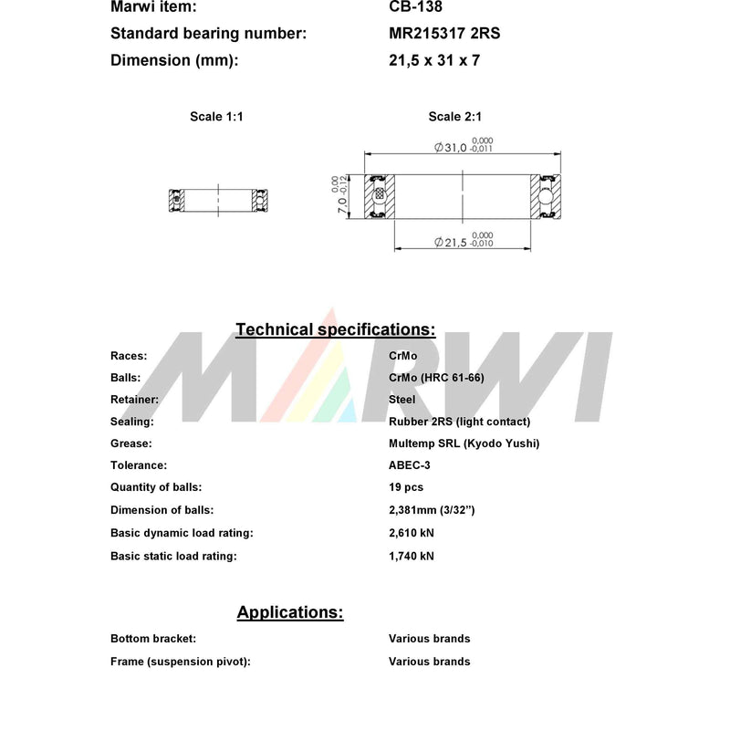 Load image into Gallery viewer, Marwi union kogellager ball bearing union cb-138 21,5x31x7
