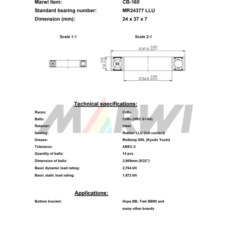 Load image into Gallery viewer, Marwi union kogellager ball bearing union cb-160 24x37x7
