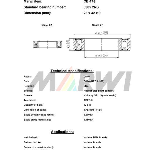 Marwi union kogellager ball bearing union cb-176 25x42x9