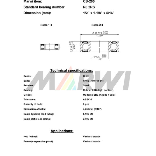 Marwi union kogellager ball bearing union cb-200 1 x1 1 8 x5 16