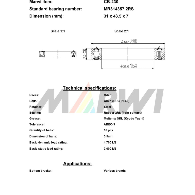 Load image into Gallery viewer, Marwi union kogellager cb-230 mr314357 2rs 31x43,5x7
