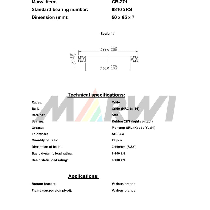 Load image into Gallery viewer, Marwi union kogellager cb-271 6810 2rs 50x65x7
