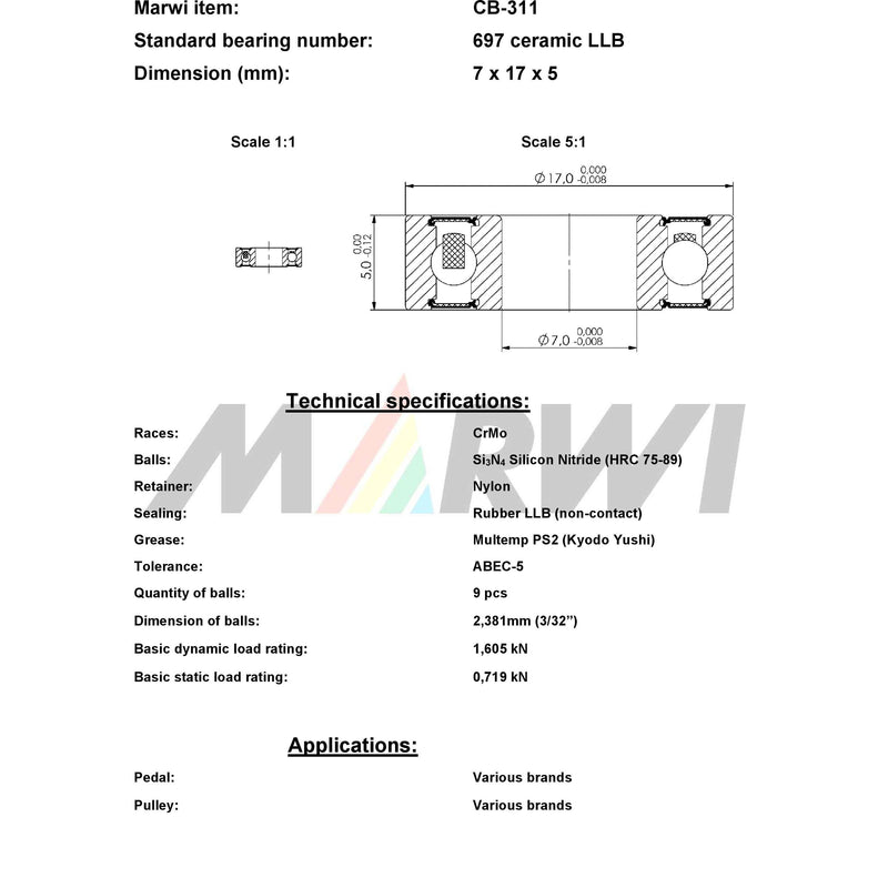 Load image into Gallery viewer, Union kogellager cb-311 697 llb 7x17x5 keramisch
