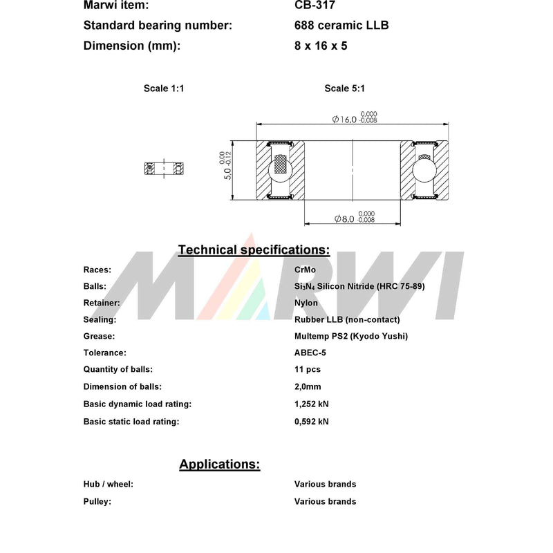 Load image into Gallery viewer, Union kogellager cb-317 688 llb 8x16x5 keramisch
