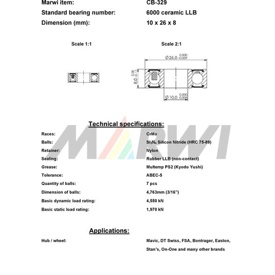 Union kogellager cb-329 6000 llb 10x26x8 keramisch