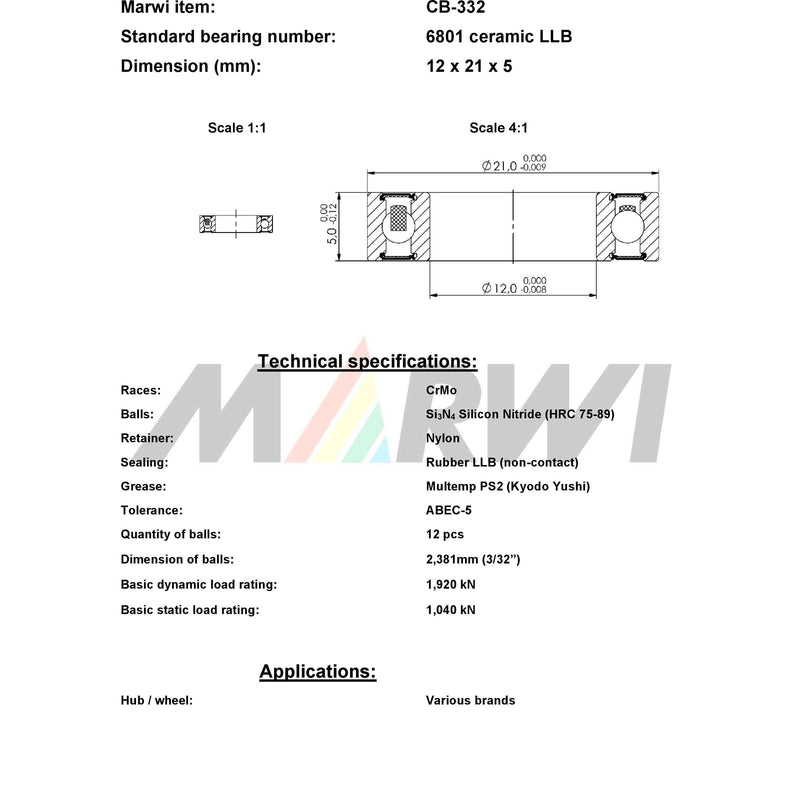 Load image into Gallery viewer, Union kogellager cb-332 6801 llb 12x21x5 keramisch

