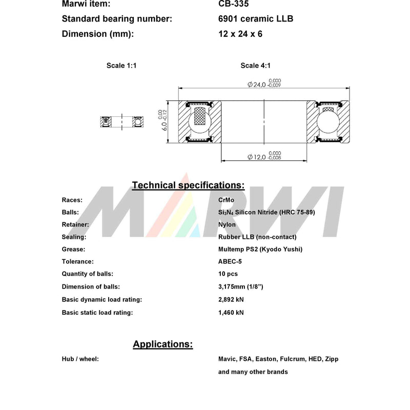 Load image into Gallery viewer, Union kogellager cb-335 6901 llb 12x24x6 keramisch
