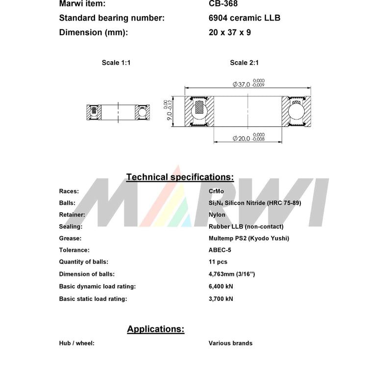 Load image into Gallery viewer, Union kogellager ball bearing cb-368 20x37x9
