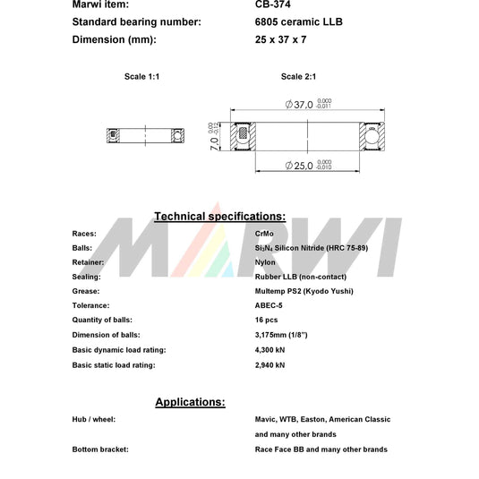 Union kogellager ball bearing cb-374 25x37x7