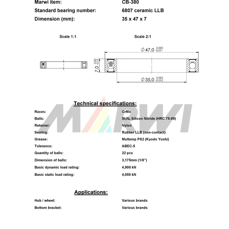 Load image into Gallery viewer, Marwi union kogellager cb-380 6807 llb 35x47x7 keramisch
