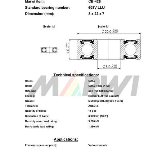 Union kogellager ball bearing cb-426 8x22x7