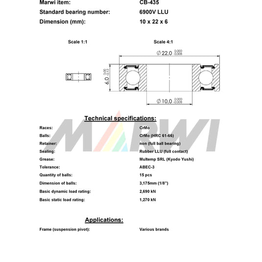 Marwi union kogellager max cb-435 6900v llu 10x22x6