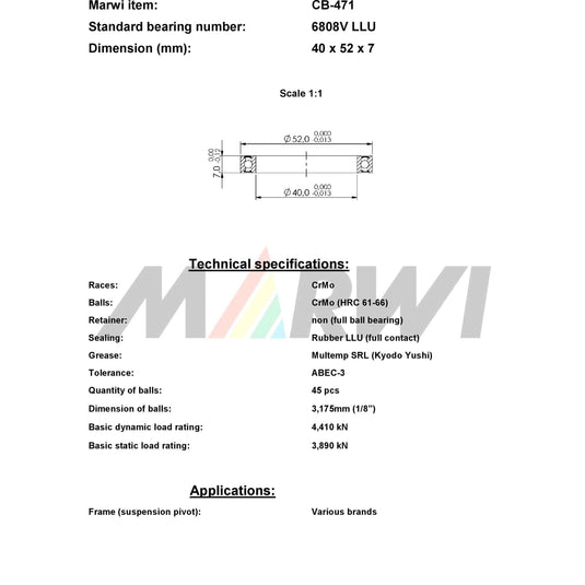 Union kogellager ball bearing cb-471 40x52x7