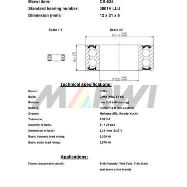 Union kogellager ball bearing cb-625 12x21x8