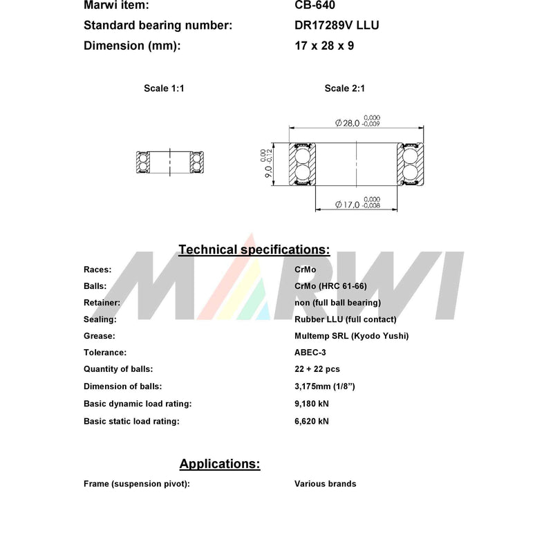 Load image into Gallery viewer, Union kogellager ball bearing cb-640 17x28x9
