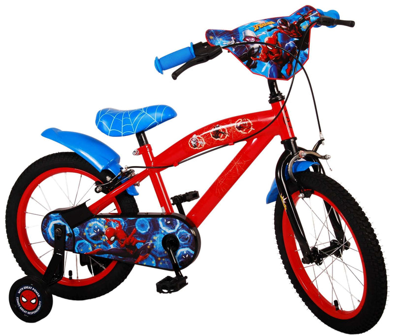 Load image into Gallery viewer, Spiderman Ultimate Spider-Man Kinderfiets Jongens 16 inch Blauw Rood Twee handremmen
