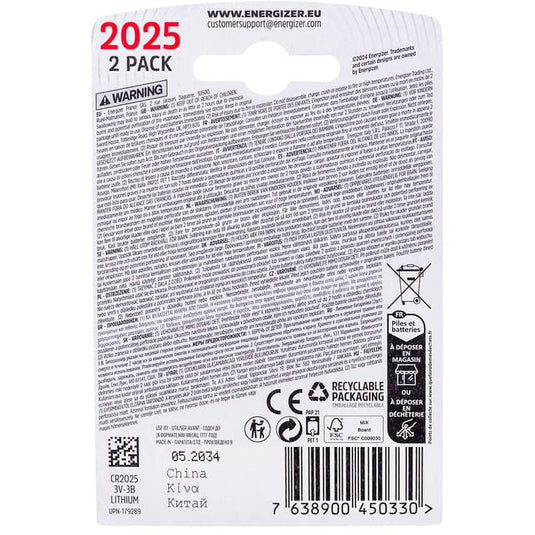 Enerdis energizer batterij lithium 3v cr2025 blister (2st)