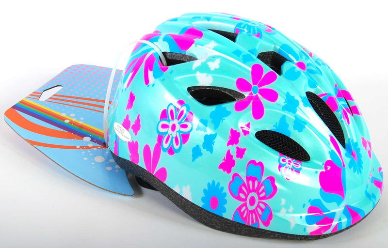 Load image into Gallery viewer, Volare kinder fietshelm - xs - blauw roze bloemetjes - 47-51 cm - extra klein model
