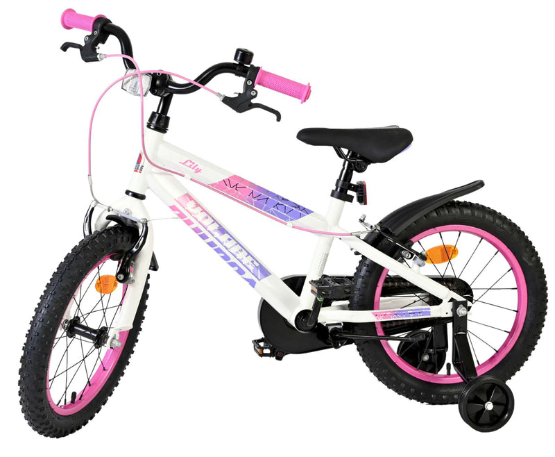 Afbeelding laden in galerijviewer, Volare lily kinderfiets - meisjes - 16 inch - wit roze paars - twee handremmen
