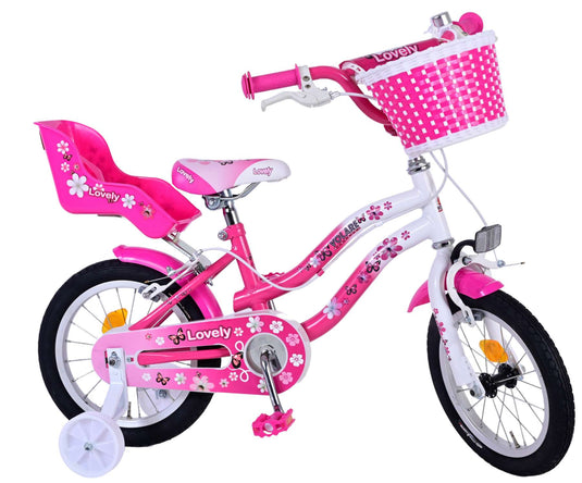 Volare Lovely Kinderfiets Meisjes 14 inch Roze Wit Twee Handremmen