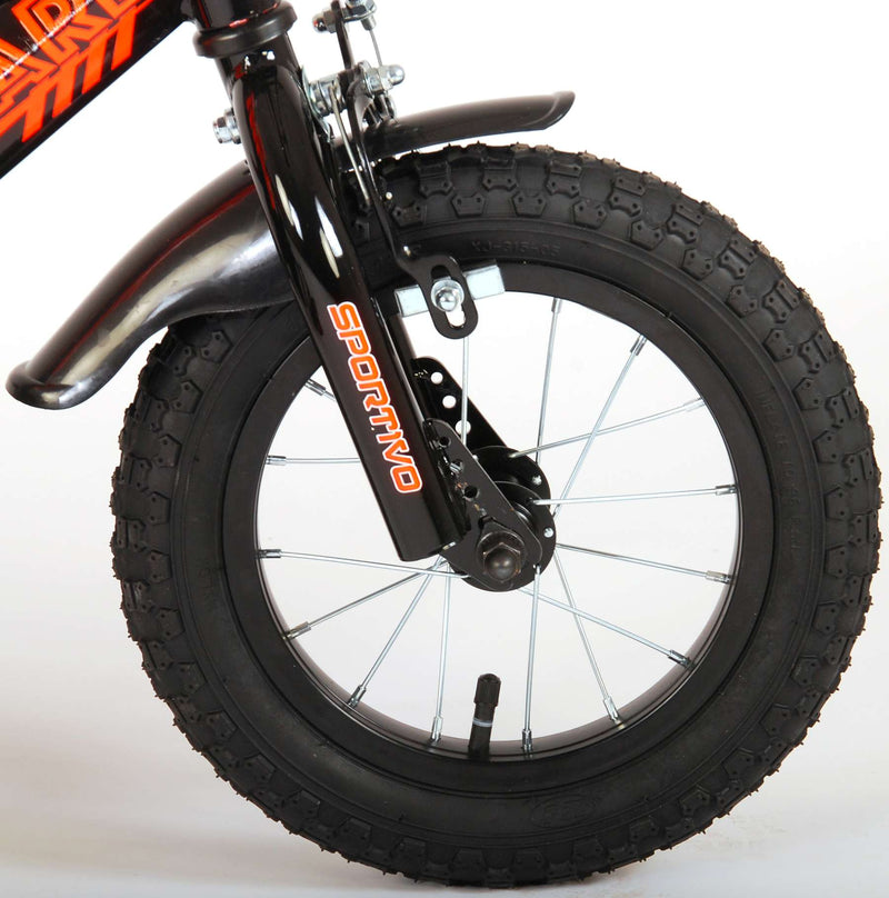 Load image into Gallery viewer, Volare Sportivo Kinderfiets - Jongens - 12 inch - Neon Oranje Zwart - Twee Handremmen - 95% afgemonteerd
