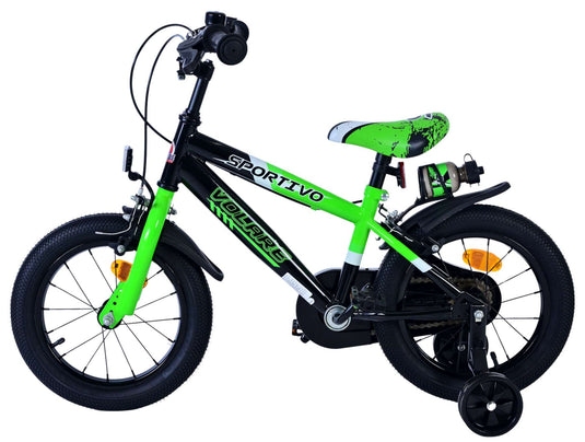 Volare sportivo kinderfiets - jongens - 14 inch - groen zwart - twee handremmen