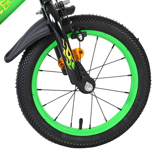 Volare strike kinderfiets - jongens - 14 inch - zwart groen - twee handremmen