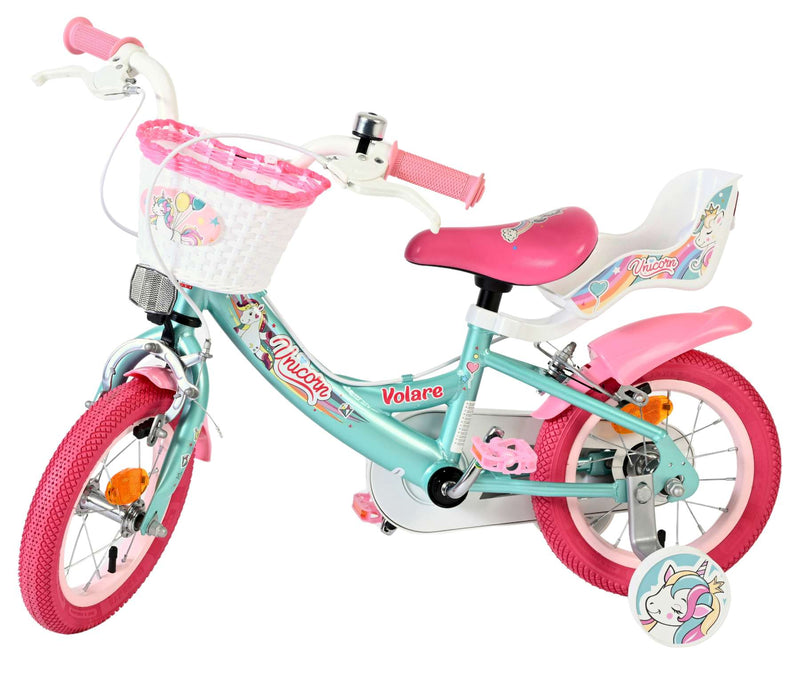 Load image into Gallery viewer, Volare unicorn kinderfiets - meisjes - 12 inch - groen - twee handremmen
