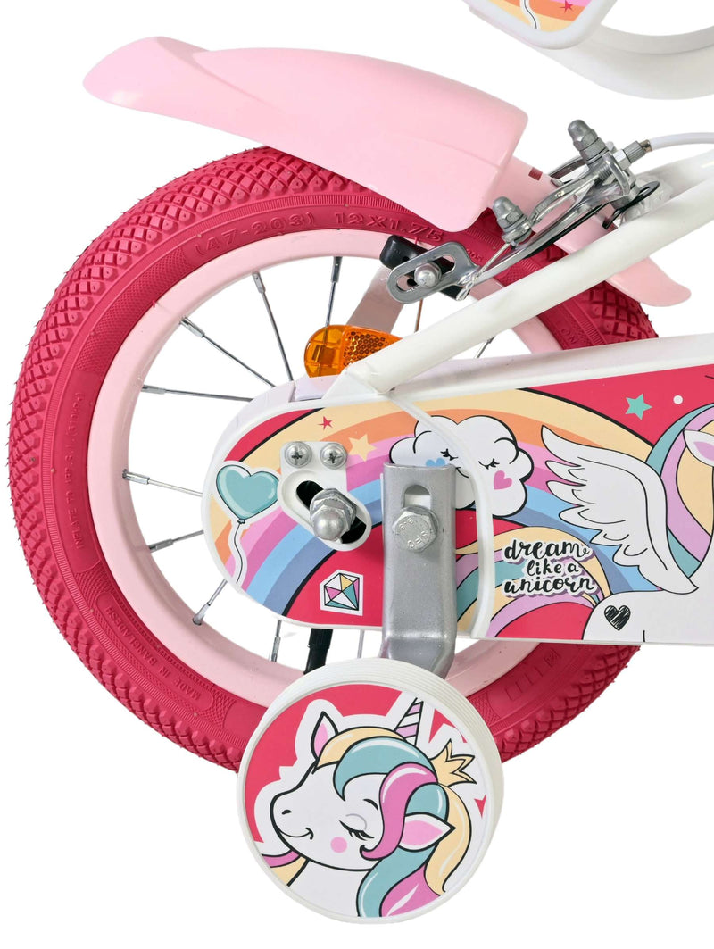 Afbeelding laden in galerijviewer, Volare unicorn kinderfiets - meisjes - 12 inch - wit - twee handremmen
