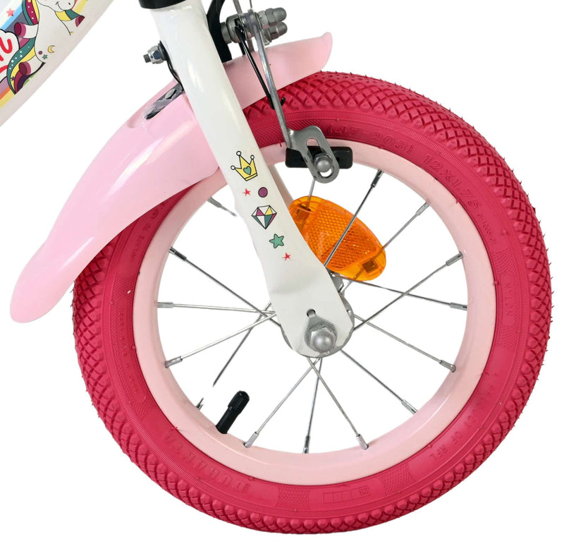Afbeelding laden in galerijviewer, Volare unicorn kinderfiets - meisjes - 12 inch - wit - twee handremmen
