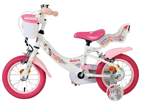 Volare unicorn kinderfiets - meisjes - 12 inch - wit - twee handremmen