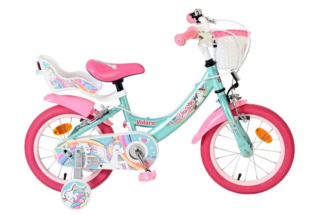 Load image into Gallery viewer, Volare unicorn kinderfiets - meisjes - 14 inch - groen - twee handremmen

