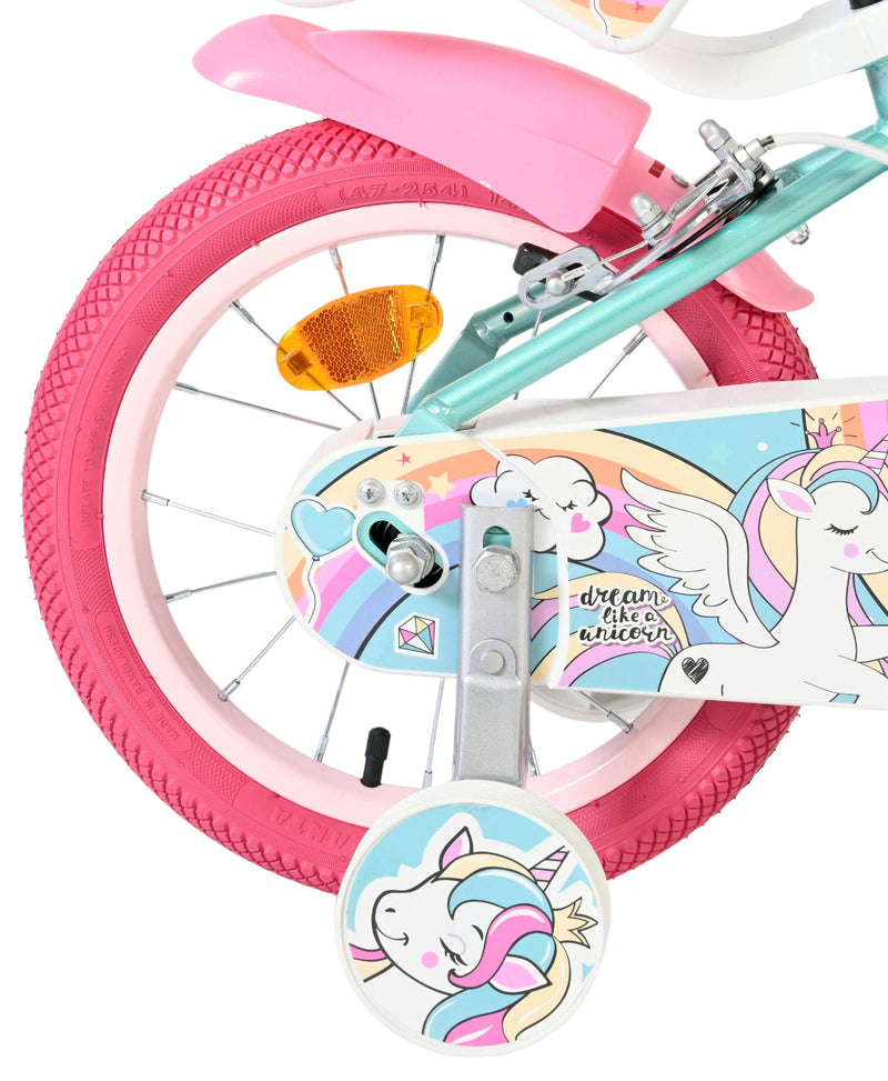Load image into Gallery viewer, Volare unicorn kinderfiets - meisjes - 14 inch - groen - twee handremmen
