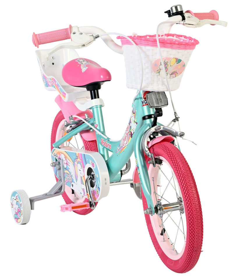 Load image into Gallery viewer, Volare unicorn kinderfiets - meisjes - 14 inch - groen - twee handremmen
