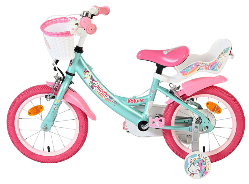 Load image into Gallery viewer, Volare unicorn kinderfiets - meisjes - 14 inch - groen - twee handremmen

