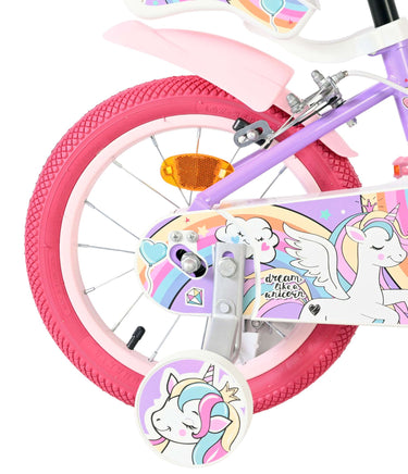 Volare unicorn kinderfiets - meisjes - 14 inch - paars - twee handremmen