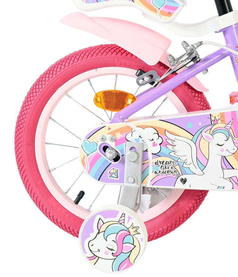 Load image into Gallery viewer, Volare unicorn kinderfiets - meisjes - 14 inch - paars - twee handremmen
