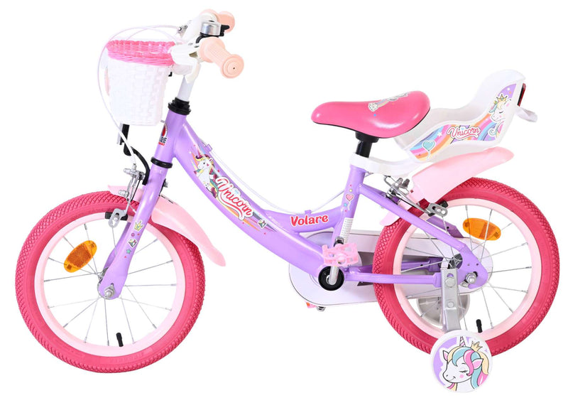 Load image into Gallery viewer, Volare unicorn kinderfiets - meisjes - 14 inch - paars - twee handremmen
