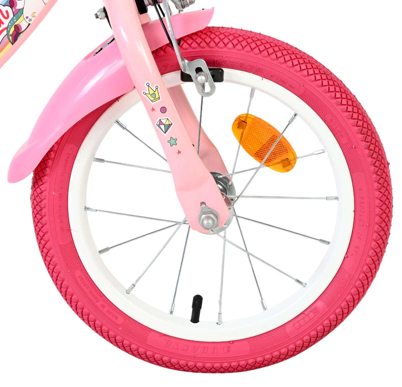 Afbeelding laden in galerijviewer, Volare unicorn kinderfiets - meisjes - 14 inch - roze - twee handremmen

