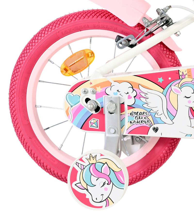 Load image into Gallery viewer, Volare unicorn kinderfiets - meisjes - 14 inch - wit - twee handremmen
