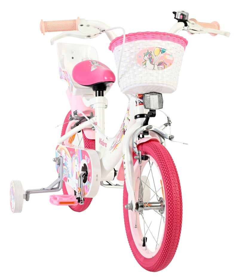 Load image into Gallery viewer, Volare unicorn kinderfiets - meisjes - 14 inch - wit - twee handremmen

