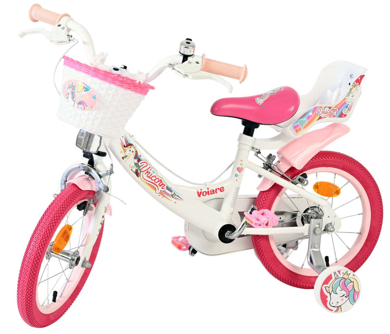 Load image into Gallery viewer, Volare unicorn kinderfiets - meisjes - 14 inch - wit - twee handremmen
