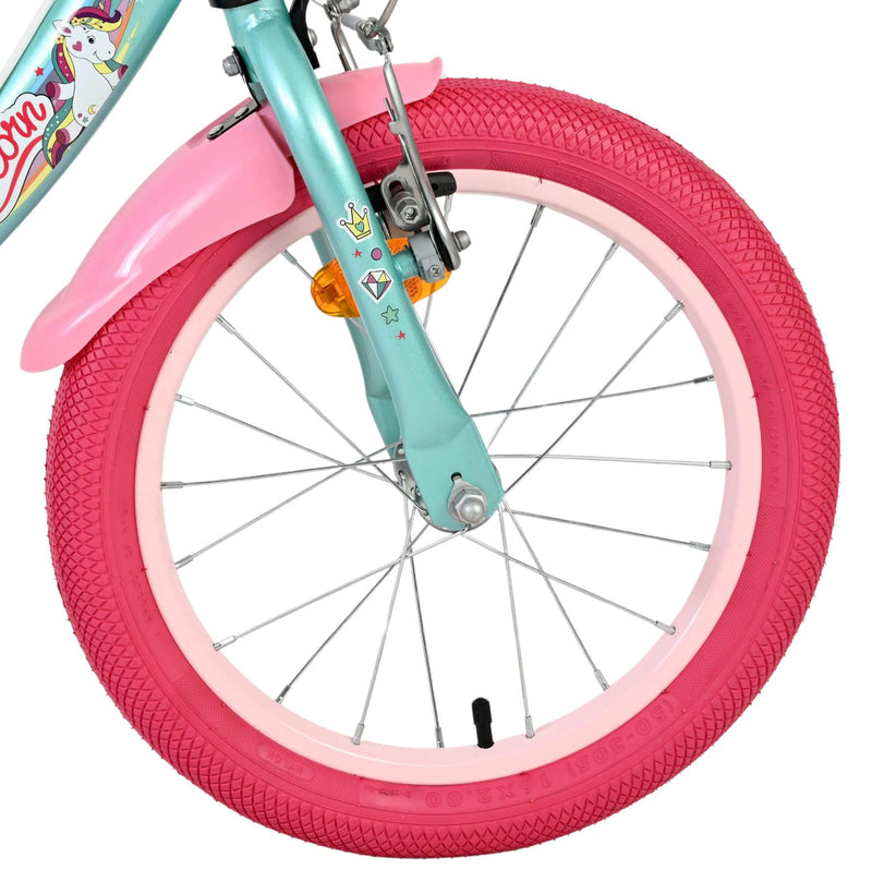 Load image into Gallery viewer, Volare unicorn kinderfiets - meisjes - 16 inch - groen - twee handremmen
