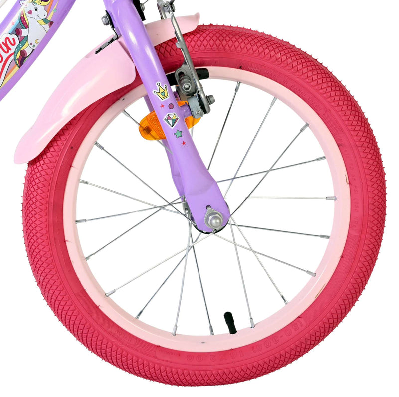 Load image into Gallery viewer, Volare unicorn kinderfiets - meisjes - 16 inch - paars - twee handremmen
