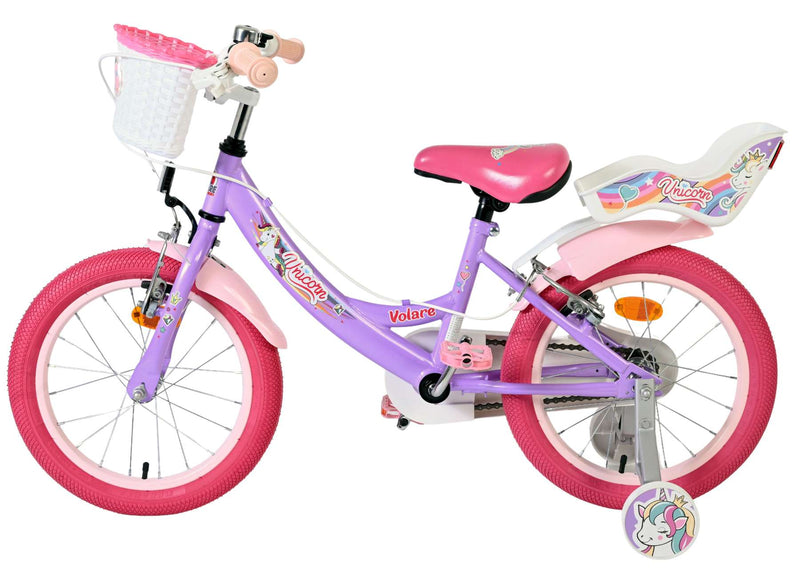 Load image into Gallery viewer, Volare unicorn kinderfiets - meisjes - 16 inch - paars - twee handremmen

