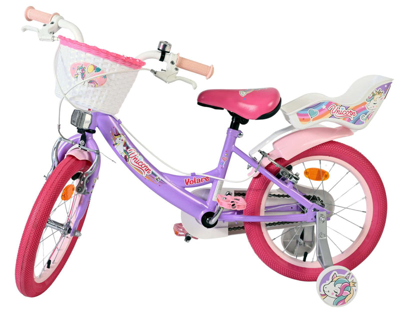 Load image into Gallery viewer, Volare unicorn kinderfiets - meisjes - 16 inch - paars - twee handremmen
