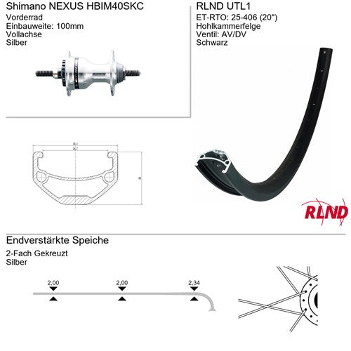 Roland voorwiel 20x1.75 rollerbrake zwart rlnd utl1