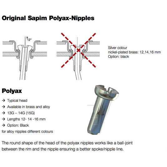 Sapim Spaaknippel 13 Polyax 14mm zilver messing (100st)