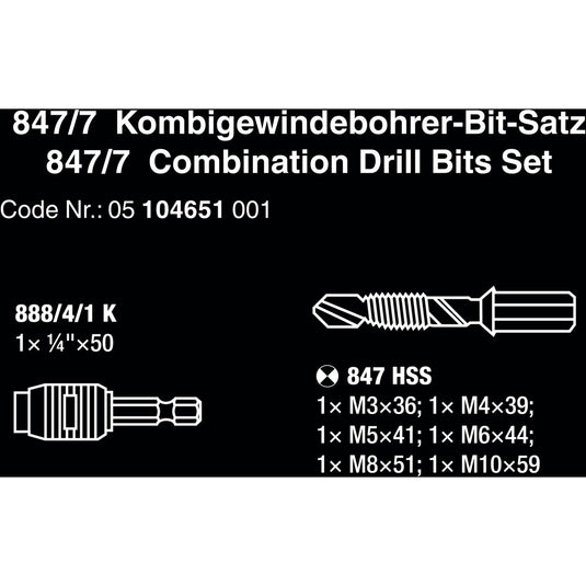 Wera 847 7 Combiboor-bit set, 7‑delig